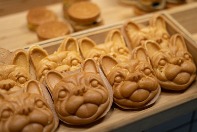 High angle view of cookies on table