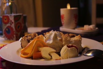 Close-up of dessert in plate on table