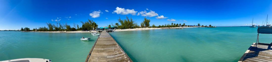 Panoramic view of sea against blue sky