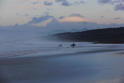 Scenic view of sea against cloudy sky