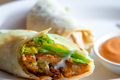 Close-up of food served in plate