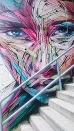 Close-up of multi colored spiral staircase