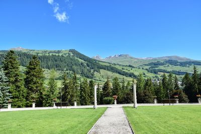 Scenic view of landscape against clear blue sky