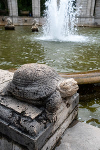 Close-up of fountain on lake