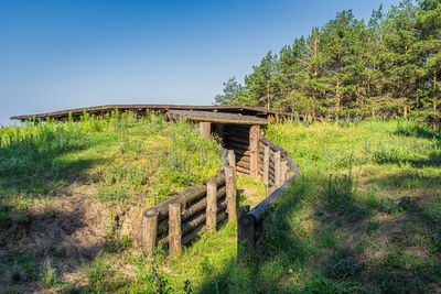 View of bridge on landscape against clear sky