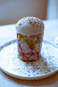 Close-up of dessert in plate on table