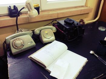 High angle view of computer on table