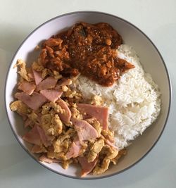 High angle view of breakfast served in plate
