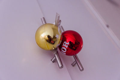 High angle view of christmas decoration on table