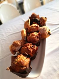 High angle view of bread in plate on table