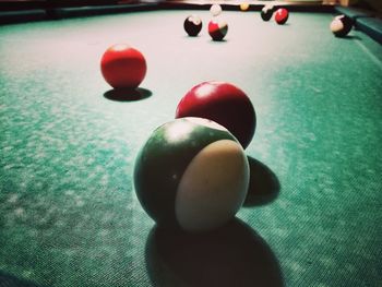 High angle view of balls on table