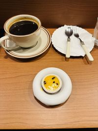 High angle view of coffee on table