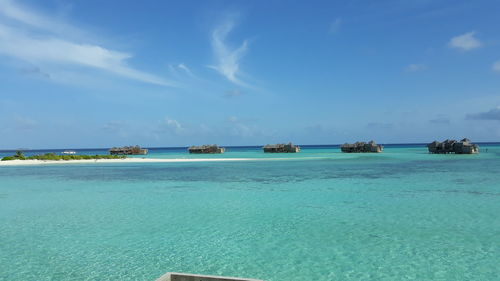 Scenic view of sea against blue sky