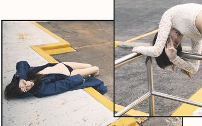 Low section of man sitting on tiled floor