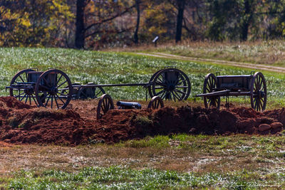 Tractor on grassy field