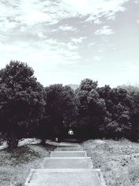 Footpath in park against sky