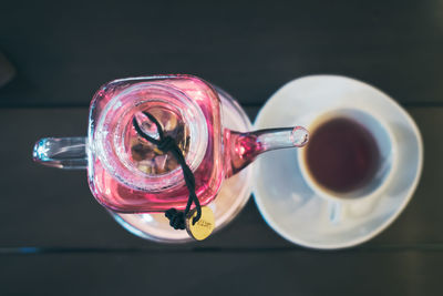 Directly above shot of tea cup on table