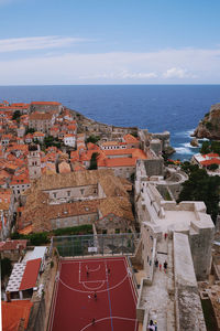 View from the city wall over the red roofs of dubrovnik, croatia. 