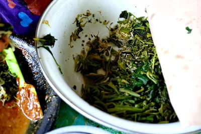 High angle view of meal served in bowl