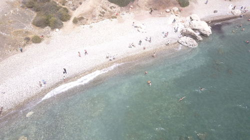 High angle view of people swimming in sea