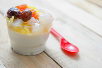 Close-up of dessert on table