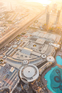 High angle view of city street and buildings