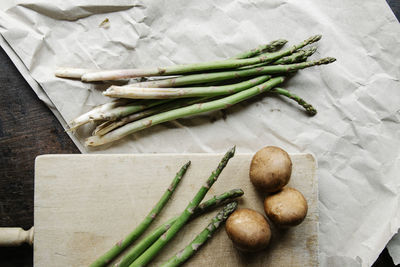 Mushrooms and asparagus for dinner cooking