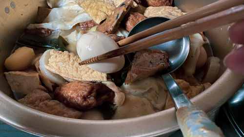 High angle view of food in bowl