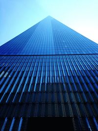 Low angle view of modern building against clear blue sky