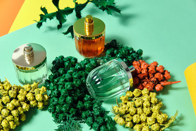 High angle view of vegetables on table