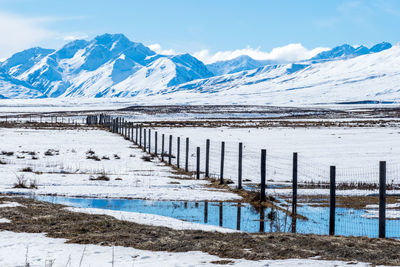 Scenic view of snowcapped mountains against sky