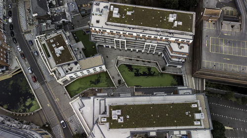 High angle view of buildings in city