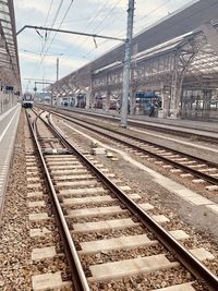 Railroad station platform against sky