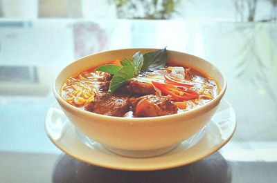 Close-up of soup in bowl