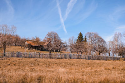 Romanian old chalet in the fall season, fantanele village, sibiu county, cindrel mountains, romania