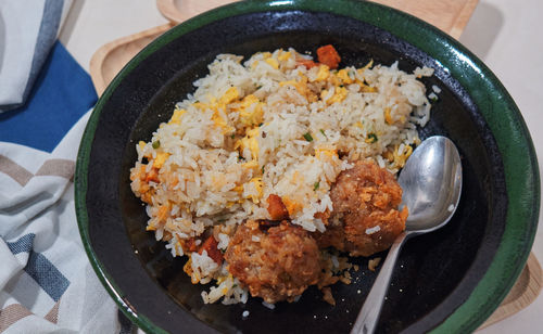 High angle view of food in plate