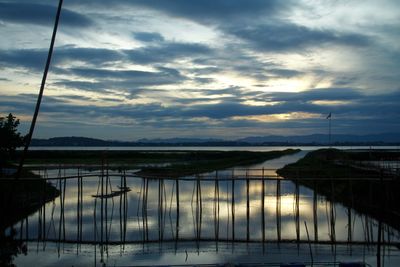 Scenic view of lake against dramatic sky