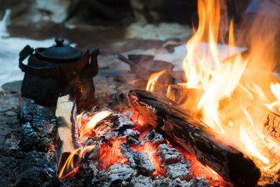 Close-up of bonfire on barbecue grill