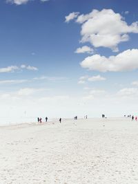 Group of people on beach against sky