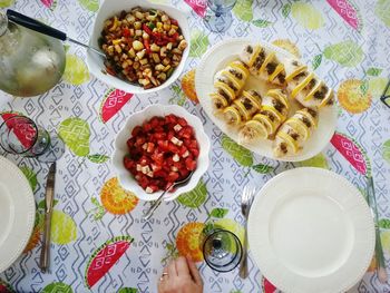 High angle view of food in plate