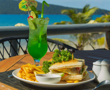 Close-up of drink served on table