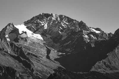 Scenic view of snowcapped mountains against clear sky