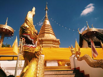 Low angle view of pagoda against sky