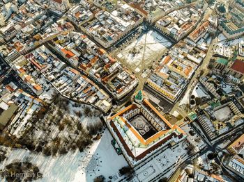 High angle view of residential district during winter