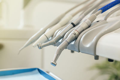 Close-up of dental equipment in medical clinic