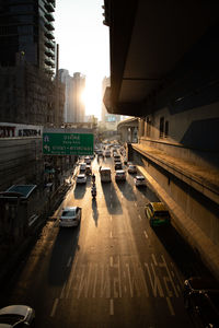 High angle view of cars on road in city