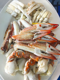 High angle view of seafood in plate