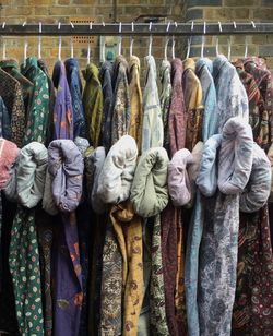 Close-up of multi colored clothes hanging