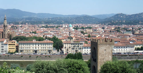 High angle view of buildings in city