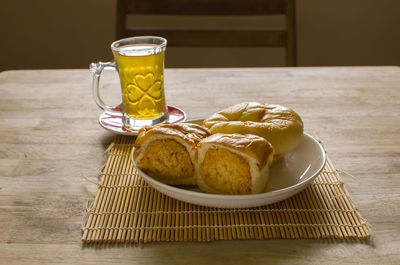 Close-up of breakfast on table